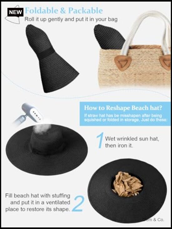 Oversize Wide Brim Straw Sun Hat UPF 50+ Floppy Foldable Roll-Up display picture 1